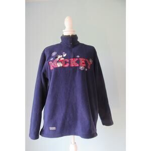 Disney Mickey Mouse 1/4 Zip Fleece Embroidered Blue Vintage Pullover Adult Small
